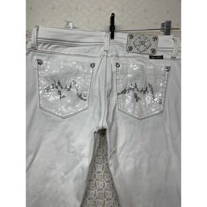 Miss Me‎ Jeans Women's Tag 30 Aprx W33 L33 White Denim Skinny Sequin pockets